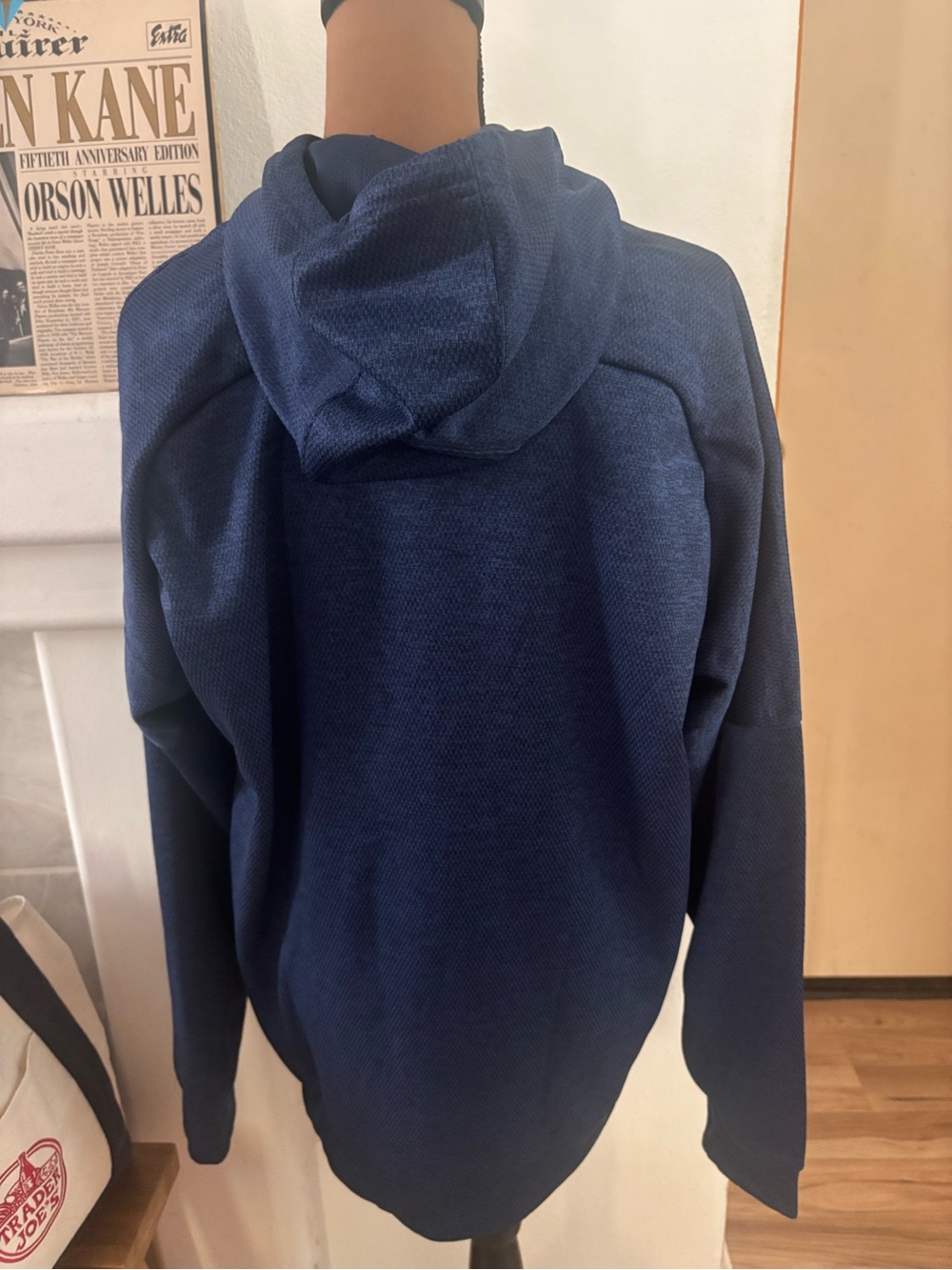 adidas Navy Blue Climawarm Hoodie with White Logo SZ L. - Picture 5 of 7